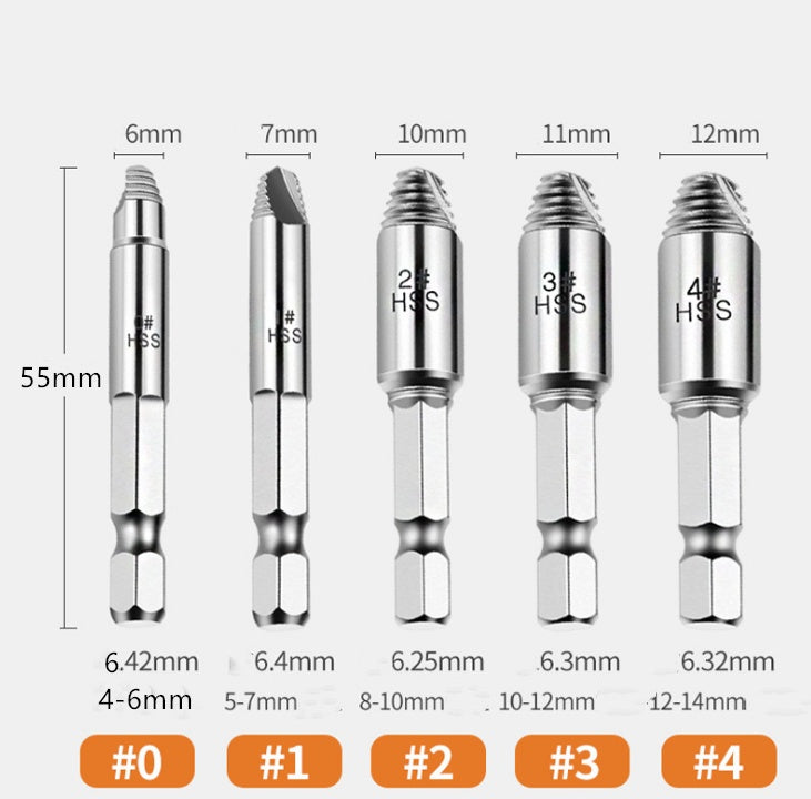 Extractor de Tornillos de Acero de Alta Velocidad – Set de 5 Piezas con Caja