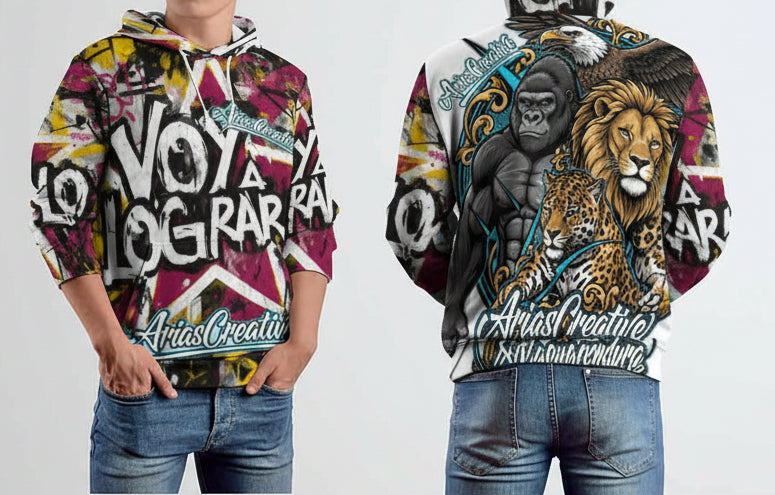 Sudadera con capucha “VOY A LOGRARLO” – Edición Limitada AriasCreative (230gsm, Sublimación)