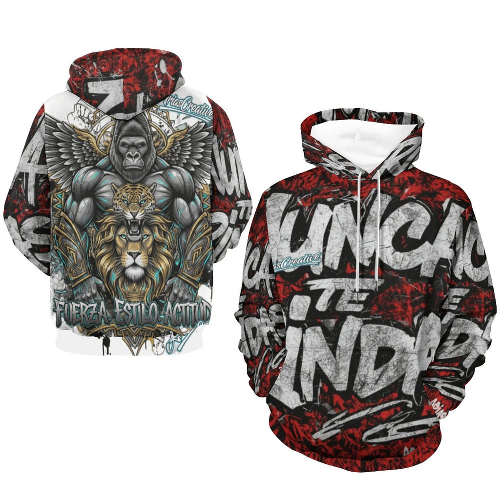 Sudadera con Capucha  “NUNCA TE RINDAS” – Rojo, Plata y Negro | AriasCreative (Edición Limitada)