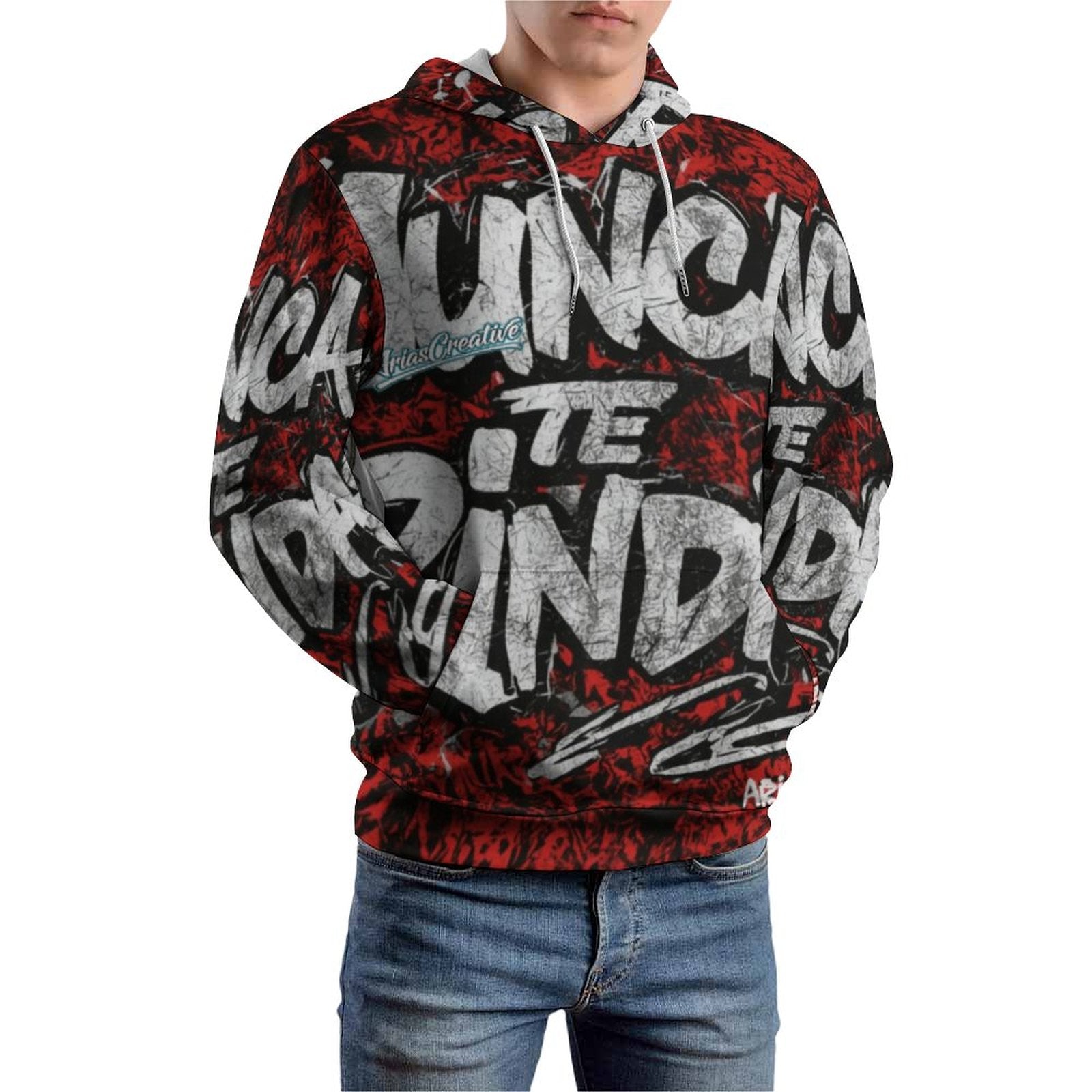 Sudadera con Capucha  “NUNCA TE RINDAS” – Rojo, Plata y Negro | AriasCreative (Edición Limitada)