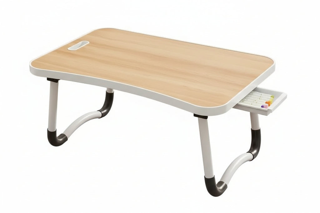 Mesa Plegable Multiuso con Portavasos y Cajón Oculto