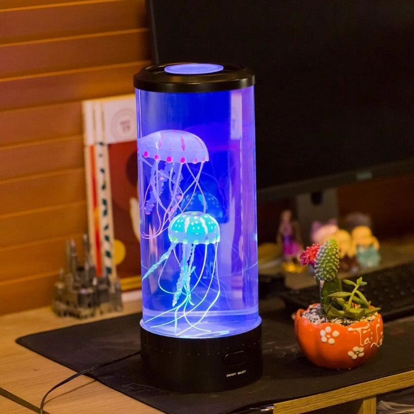 Lámpara de acuario de medusas LED Luz de noche — Lámpara decorativa de mesa alimentada por USB