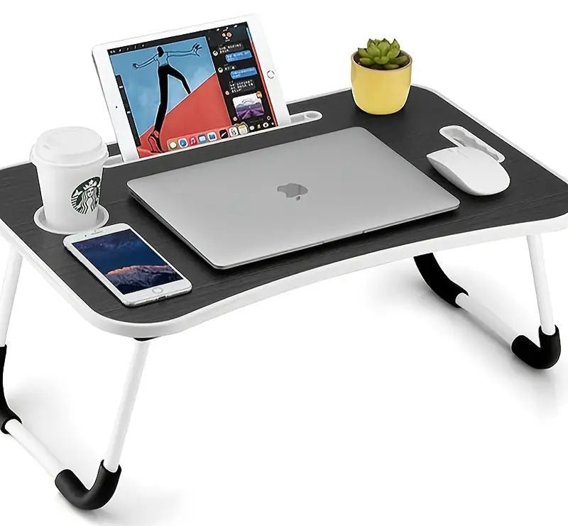 Mesa Plegable Multiuso con Portavasos y Cajón Oculto