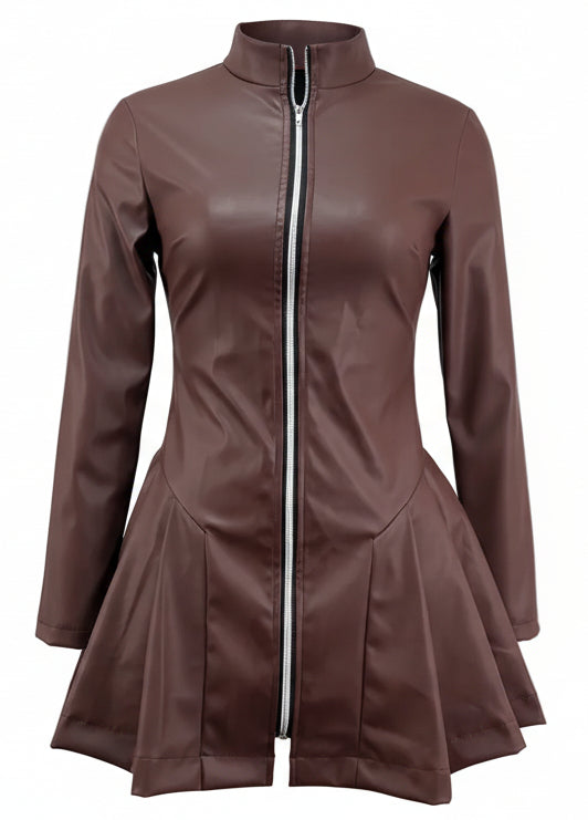 Vestido PU Plisado de Manga Larga – Estilo Urbano