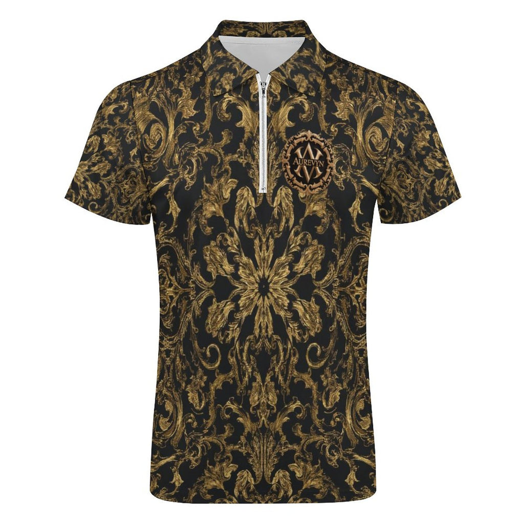 POLO Premium 190gsm de Algodón con Cremallera – Edición “AUREVYN Royal Filigree” (All-Over Printing)