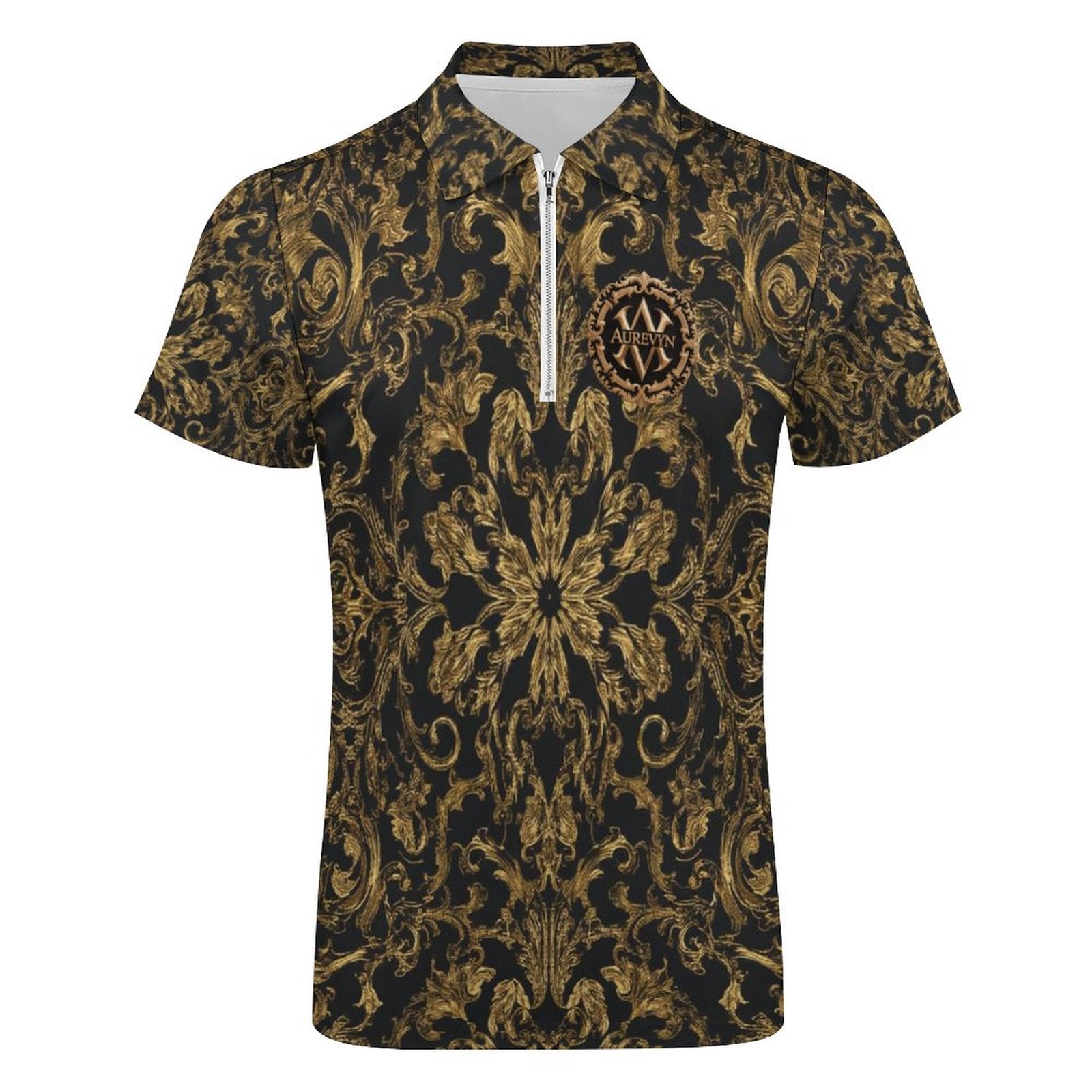 POLO Premium 190gsm de Algodón con Cremallera – Edición “AUREVYN Royal Filigree” (All-Over Printing)